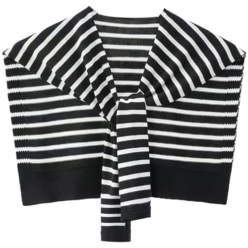 WaJuemy Sweater Shawl Wraps for Women Sweater Knitted Knotted Shawls Travel Casual Scarf Cape Shoulder Tops Fashion Wrap - color: Black/White