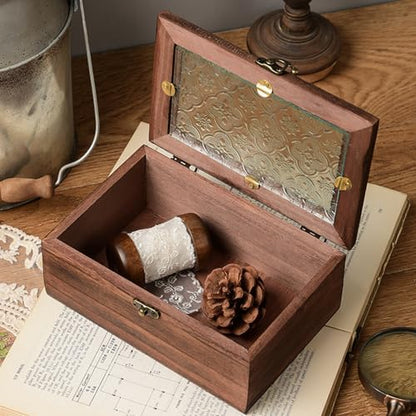 Wood Multi-Purpose Clamshell Storage Box Dustproof Storage Boxabletop Display Box (Brown)