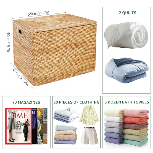 Rattan Basket With Lid, Large Lidded Basket For Storage, Rattan Box(22.8" L×19.7" W×17.7" H) - size: 22.8" ×19.7"×17.7"