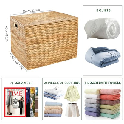 Rattan Basket With Lid, Large Lidded Basket For Storage, Rattan Box(22.8" L×19.7" W×17.7" H) - size: 22.8" ×19.7"×17.7"