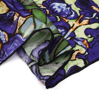 JWSilk Long Charmeuse Silk Scarf Classic Art Print - color: Blue Iris By Van Gogh