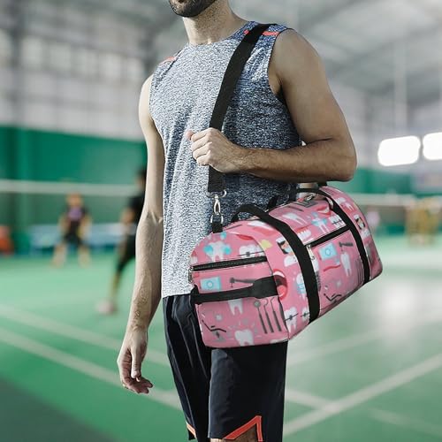 Teeth Dental Seamless Pattern Pink Large Capacity Portable Fitness Bag, Easy to Carry - color: Teeth Dental Seamless Pattern Pink