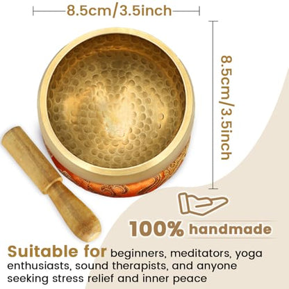 Tibetan Singing Bowls Set~ Meditation Sound Bowl hand Hammered in Nepal For Yoga, Meditation, Mindfulness, Healing & Chakra balancing~ (gold, 3.5 inch)
