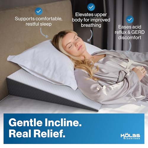 Kolbs Bed Wedge Pillow for Sleep Apnea, FSA Eligible Acid Reflux, and Back Pain Relief, with Chic Jacquard Cover - Headboard Wedges for Sleeping (5" Gentle Incline) - size: 5" Gentle Incline