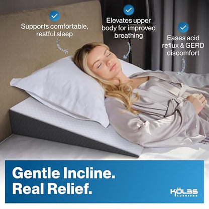 Kolbs Bed Wedge Pillow for Sleep Apnea, FSA Eligible Acid Reflux, and Back Pain Relief, with Chic Jacquard Cover - Headboard Wedges for Sleeping (5" Gentle Incline) - size: 5" Gentle Incline
