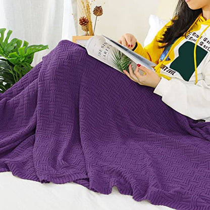 uxcell 100% Cotton Cable Knit Throw Blanket,Soft Lightweight Lap Blanket,Textured Solid Sofa Throw Couch Cover Decors Knitted Blankets, Grape 50"x 60" - color: Grape