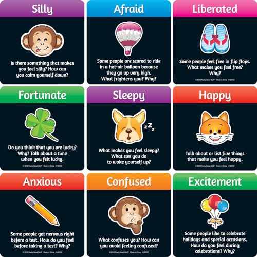 Really Good Stuff Emoji Feelings Cards for The Classroom or Home Activity for Kids - 12 Pk - Builds Social Emotional, Critical Thinking, Self-Awareness & Vocabulary Skills - style: Emoji Feelings Cards