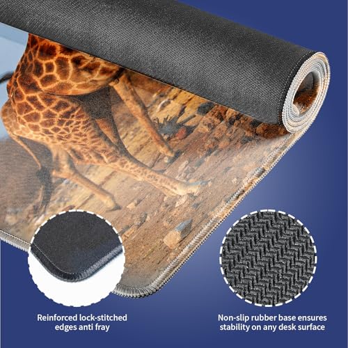 Extra Large Gaming & Office Mouse Pad (31.5" x 11.8") – A Group of South African Giraffes at a Waterhole, Premium XXL Desk Mat with Durable Stitched Edges & Smooth Surface & Anti-Slip Base - color: Design WKLXD055