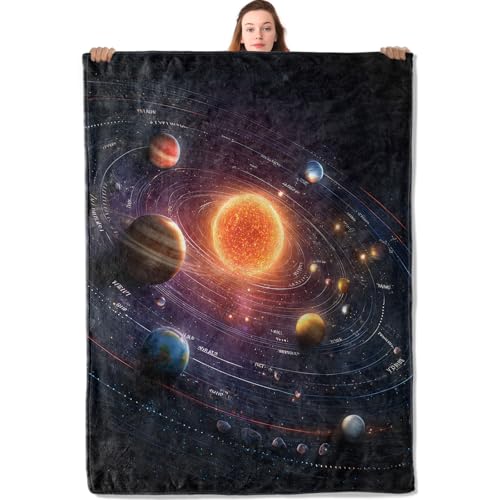 Dreamy Galaxy Theme Flannel Blanket Sun and Realistic Planet Design Lightweight Throw Blankets for Sofa Picnic Travel and Gathering Decorate All Season Use Astronomy Lovers Gifts 40x50in - color: Galaxy, size: 40x50 Inch