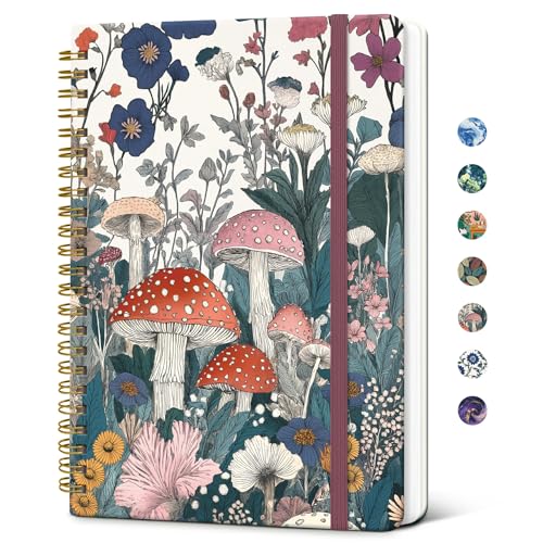 Taja Spiral Journal Notebook for Women, Pretty Hardcover Lined Notebook for Work & Note Taking, Aesthetic Cute Journal for Writing, 140 Pages, 5.8"x8.3", Vivid Mushroom - color: O-Vivid Mushroom