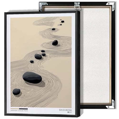 Vintage Collection Beige Poster Zen Meditation Stone Canvas Wall Art Japan Shizukesa Wabi Sabi Peaceful Prints Painting For Home Bedroom Dorm Wall Decor 24x36in Framed - color: Minimalist lines 005, size: 24"L x 36"W