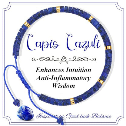CASDAN Natural Crystal Beaded Bracelet for Women Natural Stone Adjustable Braided Rope Bracelets Spiritual Bracelet Inspirational Gifts - color: Lapis Lazuli