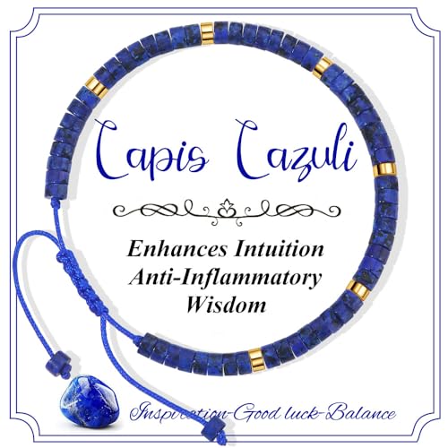CASDAN Natural Crystal Beaded Bracelet for Women Natural Stone Adjustable Braided Rope Bracelets Spiritual Bracelet Inspirational Gifts - color: Lapis Lazuli