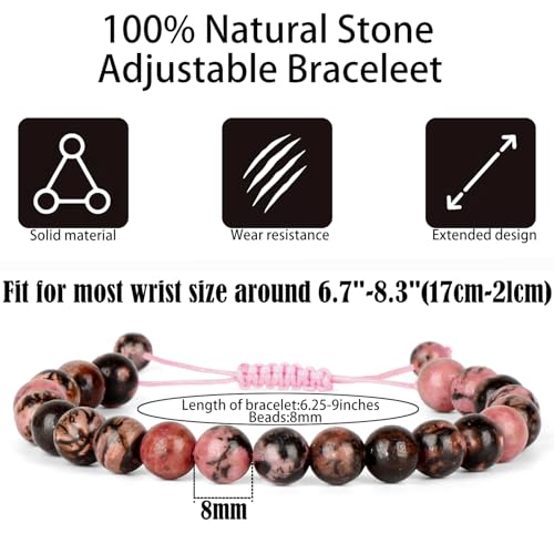 QOGIR Handmade Healing Bracelet,6mm Natural Gem Stone Bracelet rope bracelet - color: Black Rhodonite(Insight and Awareness), size: 8mm