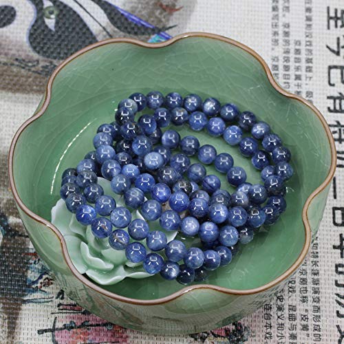 Amandastone Natural Gemstone 8mm Round Beads Stretch Bracelet 7 Inch - color: Blue Cyanite