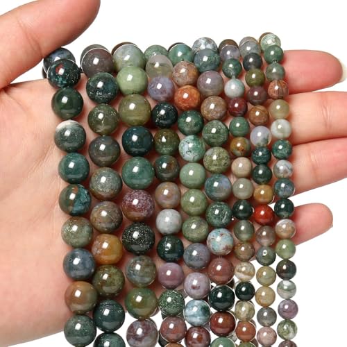 About 35pcs 10mm Natural Stone Beads Indian Agate Beads Crystal Gemstone for Jewelry Making, DIY Bracelet Necklace - color: Indian Agate, size: 10mm