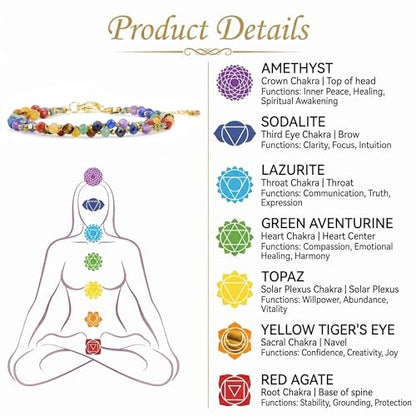 Farfume Beaded Bracelets for Women, Chakra Crystal 4mm Beads Gemstone Natural Stone Bead Spiritual Jewelry Gifts for Women - color: Colorful Chakra-Well-Being