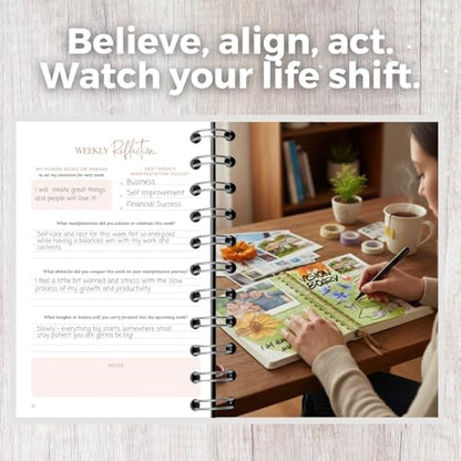 Manifestation Journal for Women | Guided 369 Method & Undated 90-Day Planner for Intentional Goal Setting - White - color: White