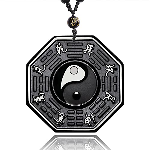 Black Obsidian Necklace Natural Crystal Amulet Protection Pendant with Adjustable Rope Lucky Talisman Necklaces Jewelry Gift for Men Women - color: Yin Yang