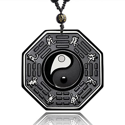 Black Obsidian Necklace Natural Crystal Amulet Protection Pendant with Adjustable Rope Lucky Talisman Necklaces Jewelry Gift for Men Women - color: Yin Yang