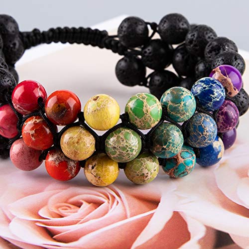 8mm Natural Lava Rock Stone Bracelets for Men, Healing Crystal Essential Oil Diffuser Beads Bracelet Chakra Yoga Energy Anxiety Gemstone Bracelet - color: Lava Rock + Agate