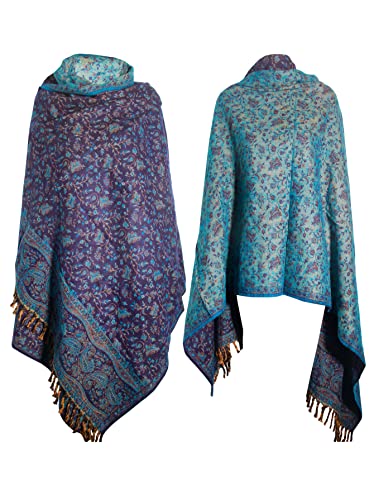 BLUE FLORAL BLANKET SCARF LUXURY PREMIUM QUALITY HANDMADE FASHION SCAR MADE OF YAK WOOL Shawl Blanket stole unisex Travel Wrap Meditation Soft gift for her