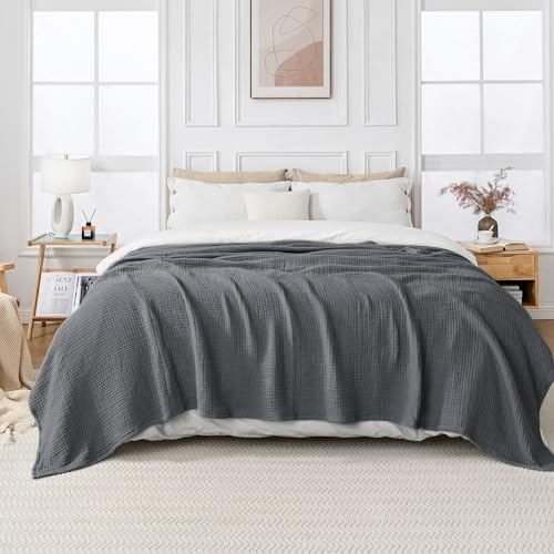Esterra Muslin Twin Size Cozy Soft Lightweight Pre-Washed Cotton Blanket, All Season Breathable 4-Layer Gauze Blanket Throw for Couch Bed, Dark Gray, 66x90 Inches - color: 11 - Dark Gray, size: Twin (66"x90")