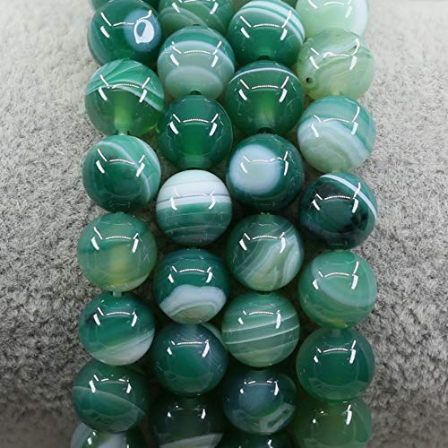 Keleny Gem Semi Precious Gemstones 8mm Round Beads Crystal Stretch Bracelets 7 Inch Unisex - color: Green Banded Agate