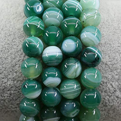 Keleny Gem Semi Precious Gemstones 8mm Round Beads Crystal Stretch Bracelets 7 Inch Unisex - color: Green Banded Agate