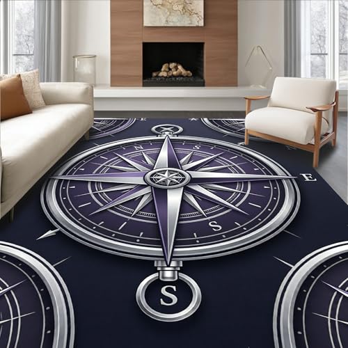 Design&I Low Pile Flatwoven Area Rug 4x6, Serenity Compass Rose Mindful Living with, Machine Washable, Stain Resistant Indoor Rug for Living Room, Bedroom, Non Slip(Gray, 4x6) - color: Gray/Pattern 10, size: 4' x 6' (Rectangular)