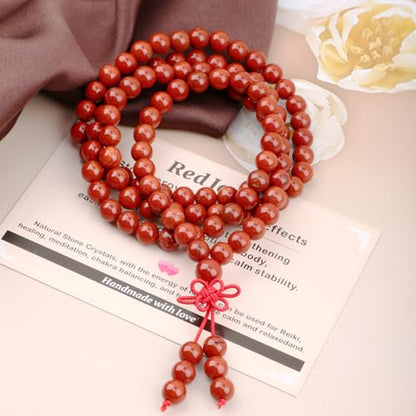 AD Beads 6mm 8mm 108 Prayer Mala Jasper Elastic Bracelet - Handmade Yoga Meditation Healing Power Energy Gifts for Unisex Adult. - color: Red Jasper(Calming)