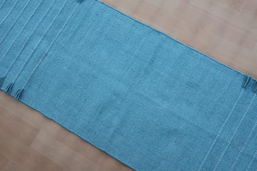 Jaipur Art & Rugs Cotton Yoga Rug - Eco-Friendly Hand-Woven Thick Mat (24”x72”x5mm) for Everyday Fitness at Home - Comfortable & Extra-Long - color: Sky Blue