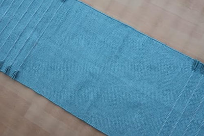 Jaipur Art & Rugs Cotton Yoga Rug - Eco-Friendly Hand-Woven Thick Mat (24”x72”x5mm) for Everyday Fitness at Home - Comfortable & Extra-Long - color: Sky Blue