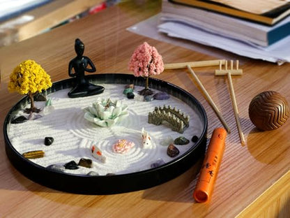 Meditation Yoga Zen Garden kit - Home Office DIY Japanese Mini Rock Sand Garden Desktop Chakra Shine Altar Zen Decor Zen Gifts for Adult w/Rake Tools Accessories Healing Crystal Sphere
