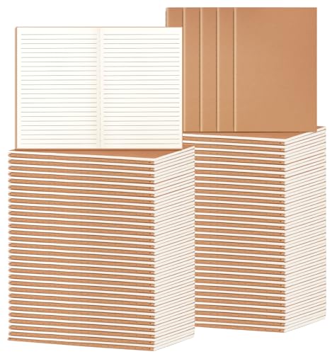 100 Pack A5 Ruled Lined Kraft Notebooks Bulk, Journaling Notebooks, Soft Cover Composition Notebook, 8.3x5.5 Inches 60 Pages Travel Journal Notebooks Set for Work, School, Writing - style: Brown-100-Lined