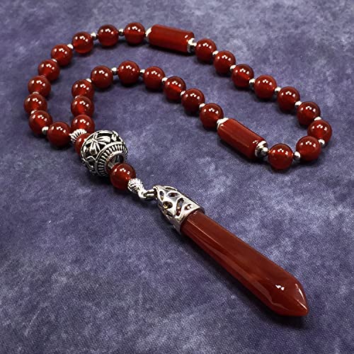 Mala Prayer Beads - Mala Necklace - Tibetan Mala Prayer Beads Meditation Beads Yoga Necklace - color: (POCKET MALA)-Red Agate Natural Stone -8 mm- 27 Beads