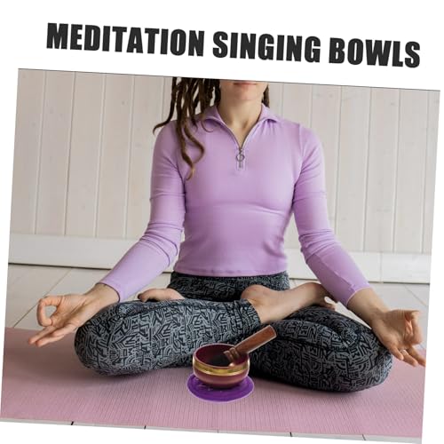 Garneck 1set Meditation Singing Bowl Handcrafted Copper Buddhist Bowl Mallet and Colorful Cushion for Stress Relief and Mindfulness Practices Diameter for Yoga and Meditation
