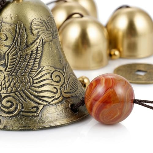 Lucky Wind Chimes Fengshui Bell Copper Alloy Dragon Bell 6 Bells Hanging Wind Bell for Home Garden Hanging Good Luck Blessing