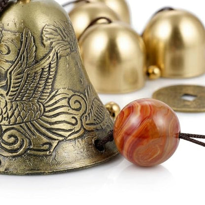 Lucky Wind Chimes Fengshui Bell Copper Alloy Dragon Bell 6 Bells Hanging Wind Bell for Home Garden Hanging Good Luck Blessing