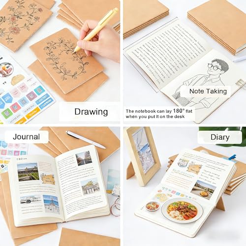Kraft Notebooks Bulk, Blank Journals Notebook for Office, Unlined Composition Notebook for Kids, Student, Sketchbooks and Journaling Notebooks for Work, School & 60 Pages&A5&Mini Size(2Pack 8.3"×5.5", 3Pack 7.4"×4")