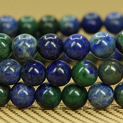 Angelstones Handmade Natural Healing Gemstone 6mm Round Beads Stretch Crystal Bracelet 7 Inch Unisex - color: Lapis Chrysocolla