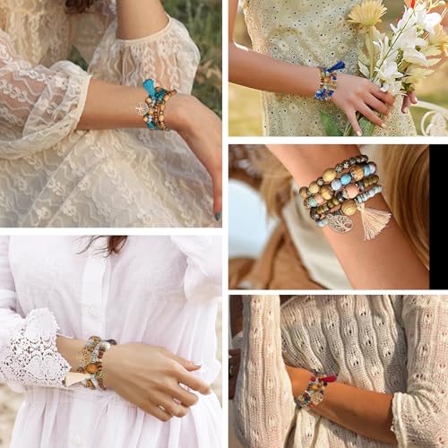 Stackable Stretch Bracelets for Women Tree of Life Bead Bracelet Boho Jewelry - color: 1-Tree-Deep Blue