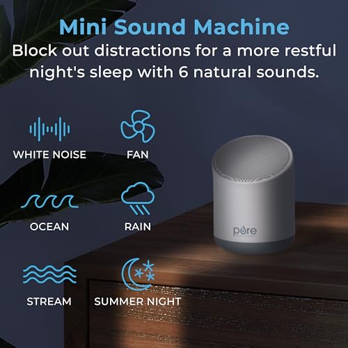Pure Enrichment Wave Mini Travel Sound Machine - 6 Soothing Sounds Including White Noise, Seamless Loop Audio, Rechargeable Battery, 48 Hour Run Time, Optional Timer, and Storage Bag - color: White