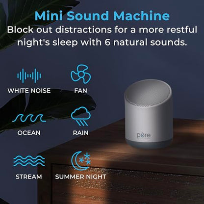 Pure Enrichment Wave Mini Travel Sound Machine - 6 Soothing Sounds Including White Noise, Seamless Loop Audio, Rechargeable Battery, 48 Hour Run Time, Optional Timer, and Storage Bag - color: White
