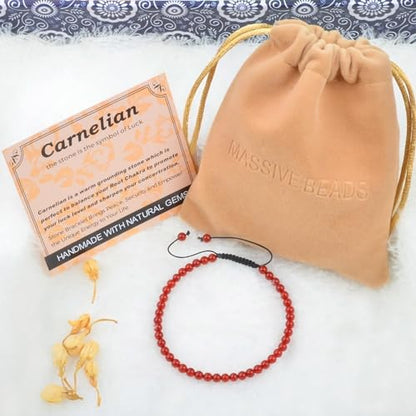 MASSIVE BEADS Handmade Yoga Natural Stone Crystal Healing Power Energy Gifts for Unisex Adult Bracelet Macrame Adjustable - color: Carnelian(Luck), size: 4mm