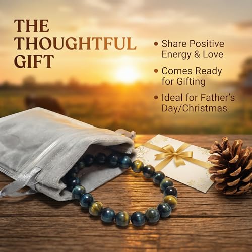 Tiger Eye Bracelet for Men and Women – Natural Crystal Healing Bracelet with Gift Box | Mens Beaded Bracelet for Protection, Courage, Confidence & Career Success
