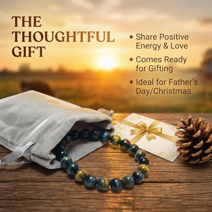 Tiger Eye Bracelet for Men and Women – Natural Crystal Healing Bracelet with Gift Box | Mens Beaded Bracelet for Protection, Courage, Confidence & Career Success