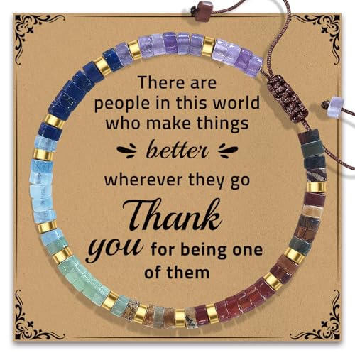 Thank You Gifts for Women: Teacher Appreciation Office Gifts for Coworkers Employee Boss Lady Manager Colleague Natural Stone Bracelet - color: Rainbow II-BETTER