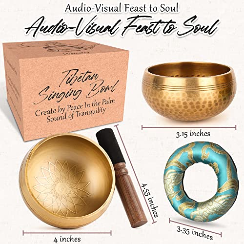 2-Pack Tibetan Singing Bowls Set - 100% Handmade in Nepal, Sound Bowl Meditation Set for Yoga, Chakra Healing, Meditation Gifts, Unique Gifts for Women (Blue, 3.15 + 4 inch) - color: Blue