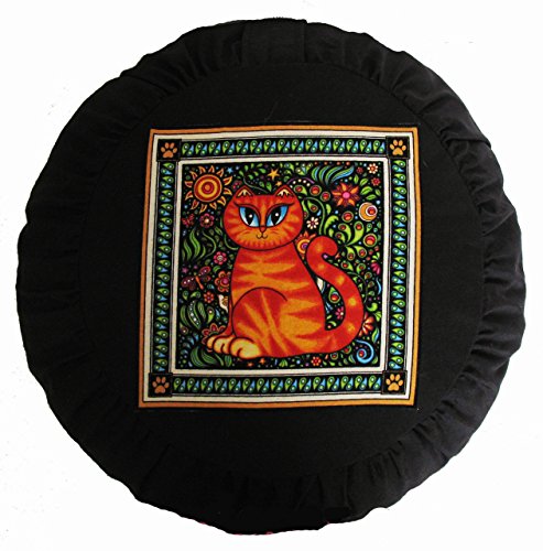 Meditation Cushion Zafu Buckwheat Pillow - Heavenly Kitties - Sitting Rusty